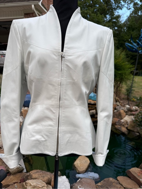 Vera Pelle Jackets & Blazers - Vera Pelle White Women's Leather Zip Jacket
